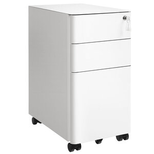 Caisson de bureau placard de rangement 30 x 46 x 59 2 cm mobile avec roulettes et serrure pour documents et dossier suspendu avec 3 tiroirs blanc 12_0004825