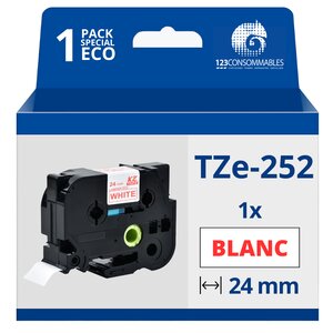 Ruban compatible Brother TZe252 - Texte rouge sur fond blanc