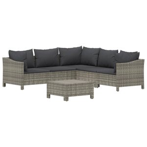 Salon de jardin meuble d'extérieur ensemble de mobilier 6 pièces avec coussins gris résine tressée 02_0016795
