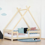 Lit Tipi enfant avec barrière bois massif blanc 120 x 190 cm