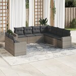 vidaXL Salon de jardin 9 Pièces avec coussins gris résine tressée