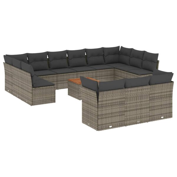 vidaXL Salon de jardin avec coussins 14 Pièces gris résine tressée