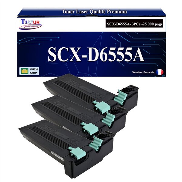 T3AZUR - 3x Toners compatibles avec Samsung SCX-D6555A SCXD6555A pour Samsung MultiXpress 6545N 6545NG 6545NX 6555N 6555NG 6555NX 6811CO SL-M5370LX SL-M5370NX
