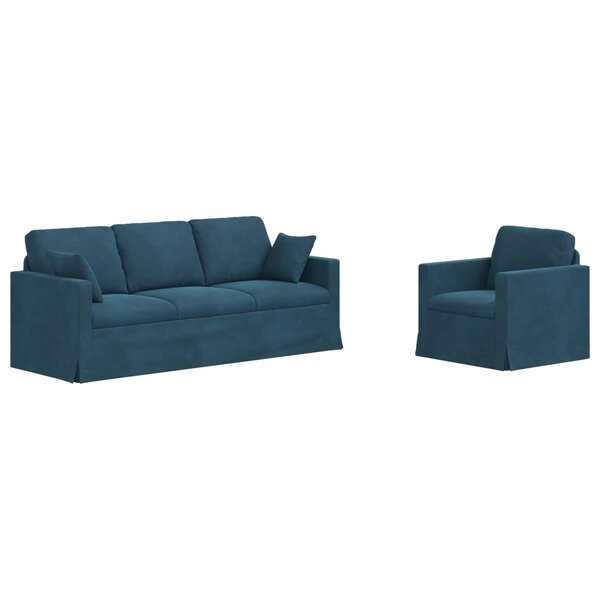vidaXL Canapé 2 Pièces Bleu 198 x 78 x 80 cm Velours