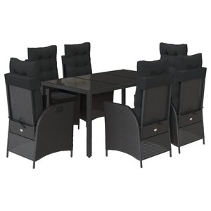 vidaXL Ensemble à manger de jardin coussins 7Pièces Noir Résine tressée