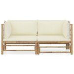 vidaXL Salon de jardin 2 Pièces avec coussins blanc crème bambou