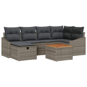 vidaXL Ensemble de canapé de jardin avec coussin 7 Pièces Gris Poly rotin