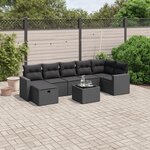 vidaXL Salon de jardin 8 Pièces avec coussins noir résine tressée
