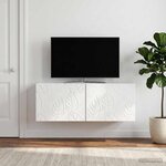 vidaXL Meuble TV mural 98 x 31 cm Blanc brillant Bois d'ingénierie