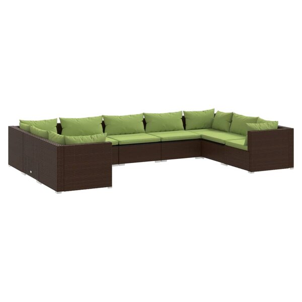vidaXL Salon de jardin 9 Pièces avec coussins Résine tressée Marron