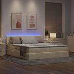 vidaXL Lit de rangement LED avec matelas Crème 180 x 200 cm Tissu