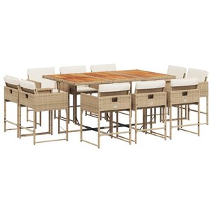 vidaXL Ensemble à manger de jardin et coussins 11 Pièces beige poly rotin