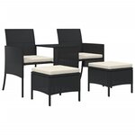 vidaXL Canapé de jardin table à thé et tabourets Résine tressée Noir