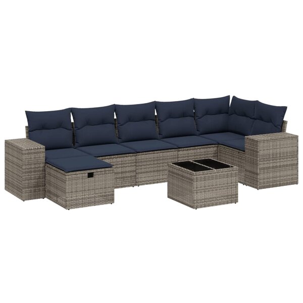 vidaXL Salon de jardin 8 Pièces avec coussins gris résine tressée