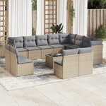 vidaXL Salon de jardin avec coussins 13 Pièces beige résine tressée