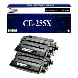 T3AZUR -2x Toners compatibles  avec HP CE255X (55X) pour HP LaserJet Enterprise P3010  P3011  P3015  P3015D  P3015DN  P3015X