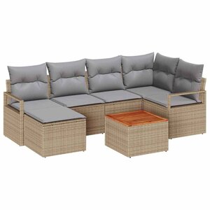 vidaXL Ensemble de canapé de jardin avec coussin 7 Pièces Beige polyrotin