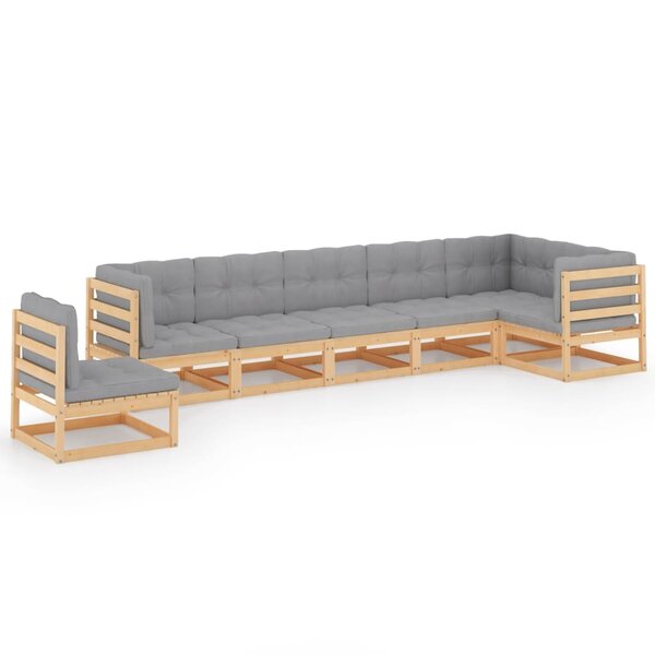 vidaXL Salon de jardin 7 Pièces avec coussins Bois de pin massif