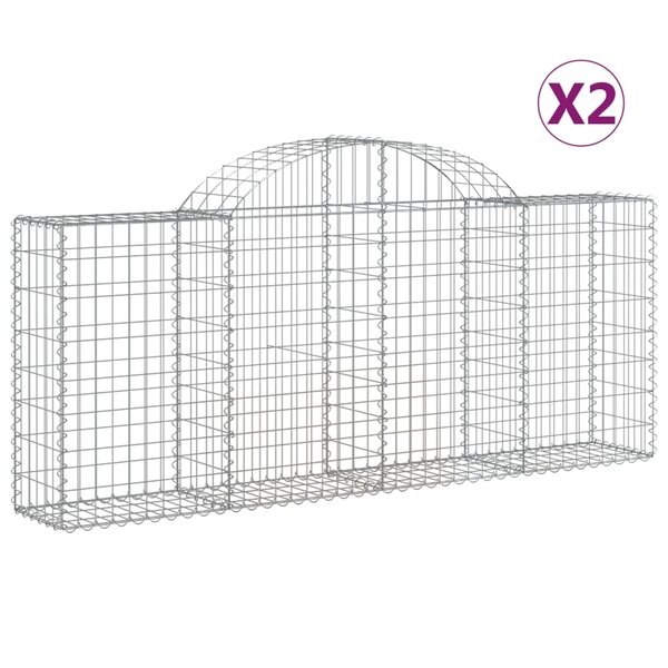 vidaXL Paniers à gabions arqués 2 Pièces 200x30x80/100 cm Fer galvanisé