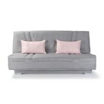 COMFORT BULTEX Banquette clic clac - Tissu Gris + Coussins déco rose - 193 x 9