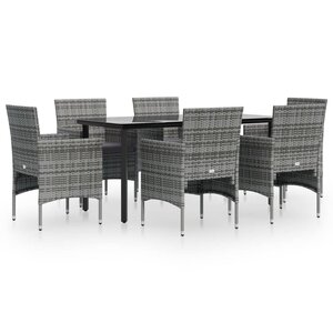 vidaXL Ensemble à manger de jardin coussins 7Pièces Gris et noir