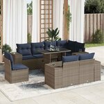 vidaXL Salon de jardin avec coussins 16 Pièces gris résine tressée acacia