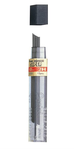 Etui de 12 mines HI-POLYMER SUPER 0 5 mm 2H PENTEL