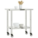 vidaXL Table de travail de cuisine avec roues 82 5x55x85 cm inox