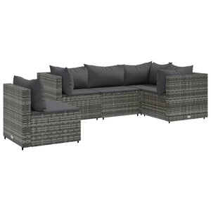 vidaXL Salon de jardin 5 Pièces avec coussins Gris Résine tressée