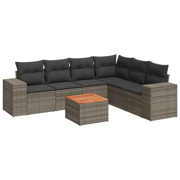 vidaXL Salon de jardin avec coussins 7 Pièces gris résine tressée