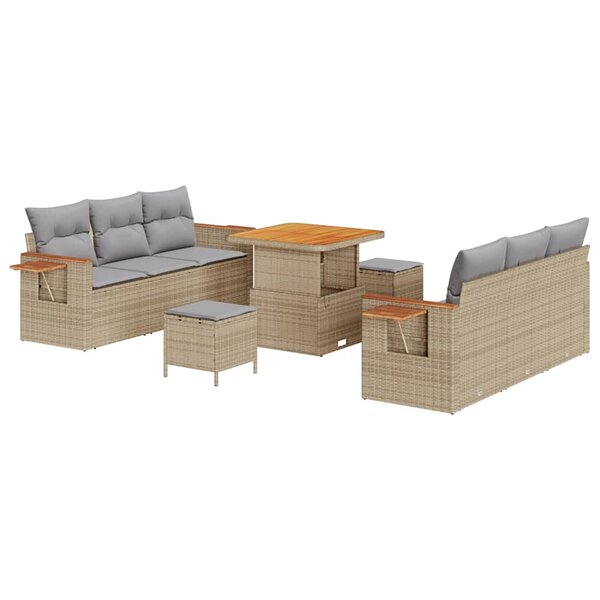vidaXL Ensemble de canapé de jardin 9 Pièces Beige Poly rotin
