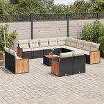 vidaXL Salon de jardin avec coussins 14 Pièces noir résine tressée