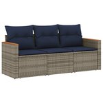 vidaXL Salon de jardin avec coussins 3 Pièces gris résine tressée