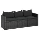 vidaXL Canapé de jardin à 3 places avec coussins noir résine tressée