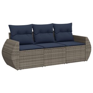 vidaXL Salon de jardin avec coussins 3 Pièces gris résine tressée