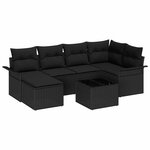 vidaXL Ensemble de canapé de jardin avec coussin 7 Pièces Noir polyrotin