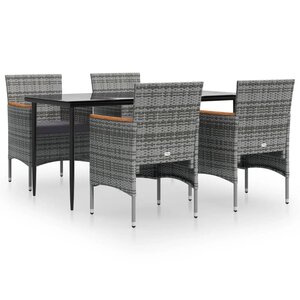 vidaXL Ensemble à manger de jardin et coussins 5Pièces Gris/noir