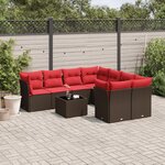 vidaXL Salon de jardin avec coussins 9 Pièces marron résine tressée