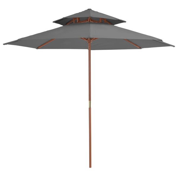 vidaXL Parasol à deux étages avec mât en bois 270 cm anthracite