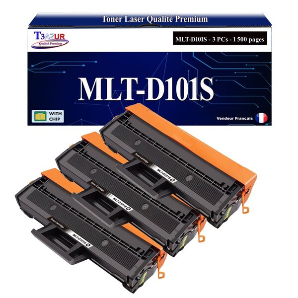 T3AZUR - 3x Toners compatibles avec Samsung MLT-D101S pour Samsung ML2160 ML2161 ML2162 ML2164 ML2164W ML2165 ML2165W ML2168