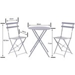 Set bistrot - ensemble repas de jardin - Table pliante + 2 chaises - Structure : acier - Coloris : Gris