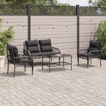 vidaXL Salon de jardin 4 Pièces avec coussins noir résine tressée