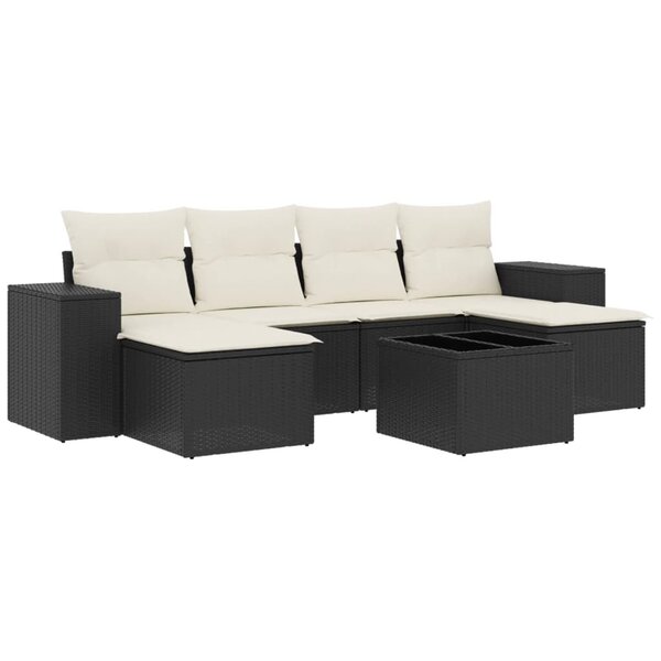 vidaXL Salon de jardin 7 Pièces avec coussins noir résine tressée