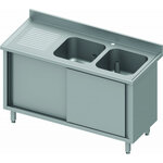 Plonge inox - porte coulissante 2 bacs droite ou gauche- gamme 600 - stalgast - acier inoxydable1900x600coulissante x600x900mm