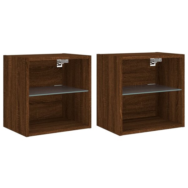 vidaXL Tables de chevet murales avec lumières LED 2 Pièces chêne marron