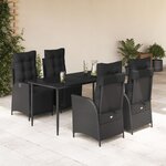 vidaXL Ensemble à manger de jardin coussins 5Pièces Noir Résine tressée