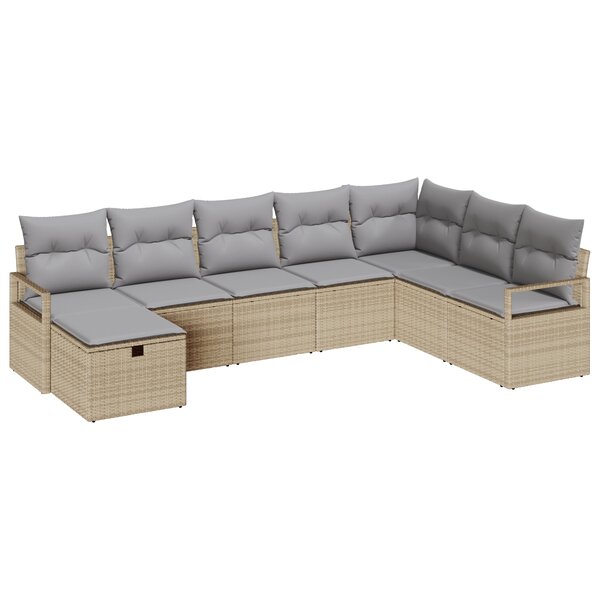 vidaXL Canapé de jardin 8 pièces avec coussins en poly rattan beige