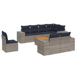vidaXL Salon de jardin 9 Pièces avec coussins gris résine tressée