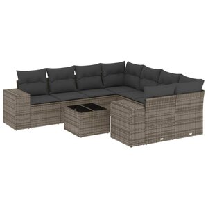 vidaXL Salon de jardin 9 Pièces avec coussins gris résine tressée