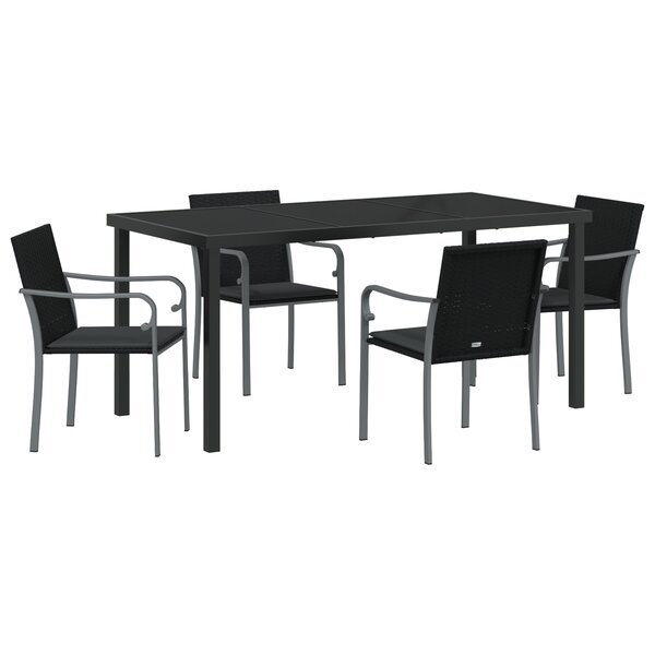 vidaXL Ensemble de jardin 5 pièces avec coussins – Polyrotin noir